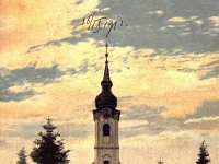 St. Lawrence Church in town park, built in 1780, demolished in 1992, rebuilt in 1998, photo taken in 1912